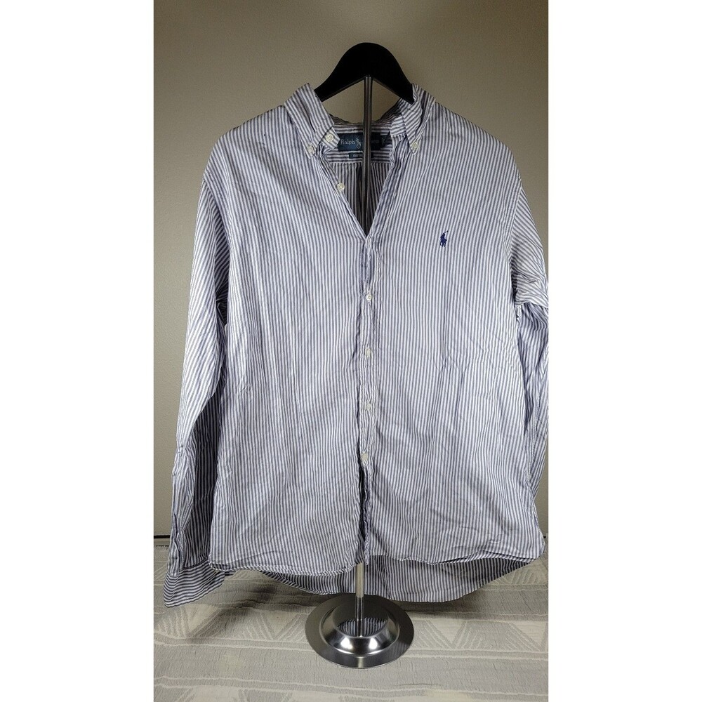 Ralph Lauren Custom Fit Men's Shirt 16 40-41 Blue White Stripe Button Down Pony